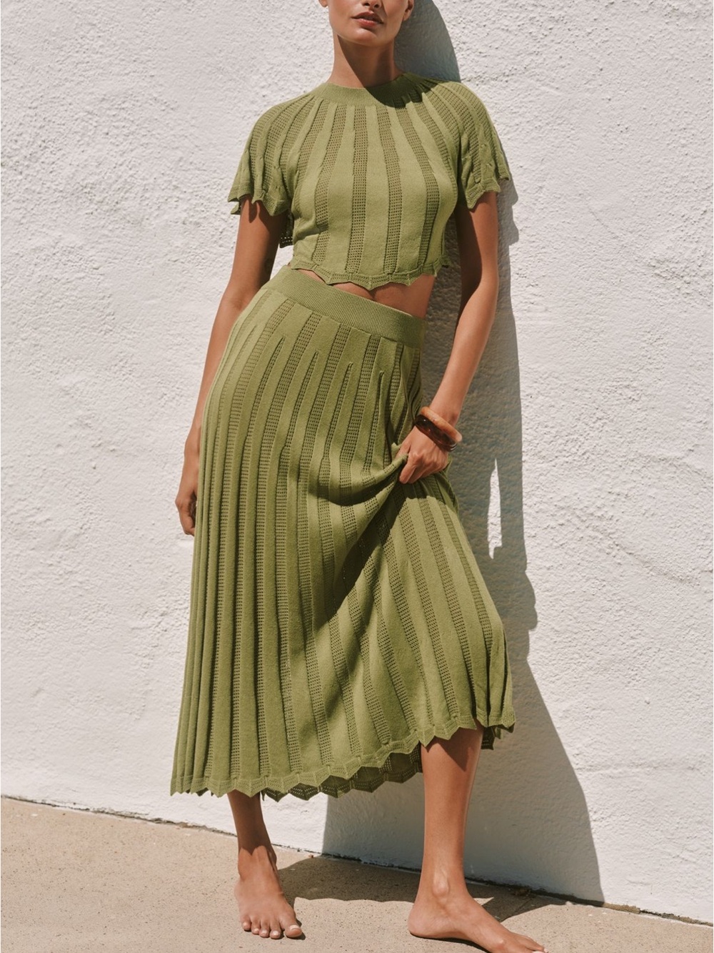 Celandine Sunray Short-Sleeve Knit Top and Skirt set